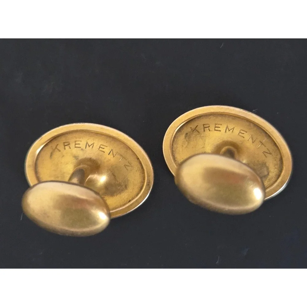 Vintage Krementz Gold Plated Engraved Monogram Oval Bean Back Cufflinks